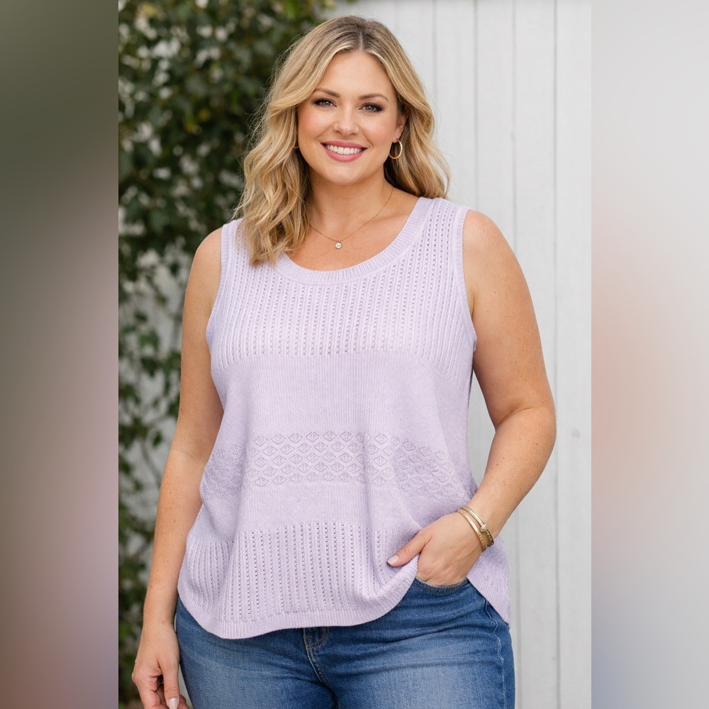 Sioni Lavender Sleeveless Knit Tank Top Spring Summer Causal Feminine 1X